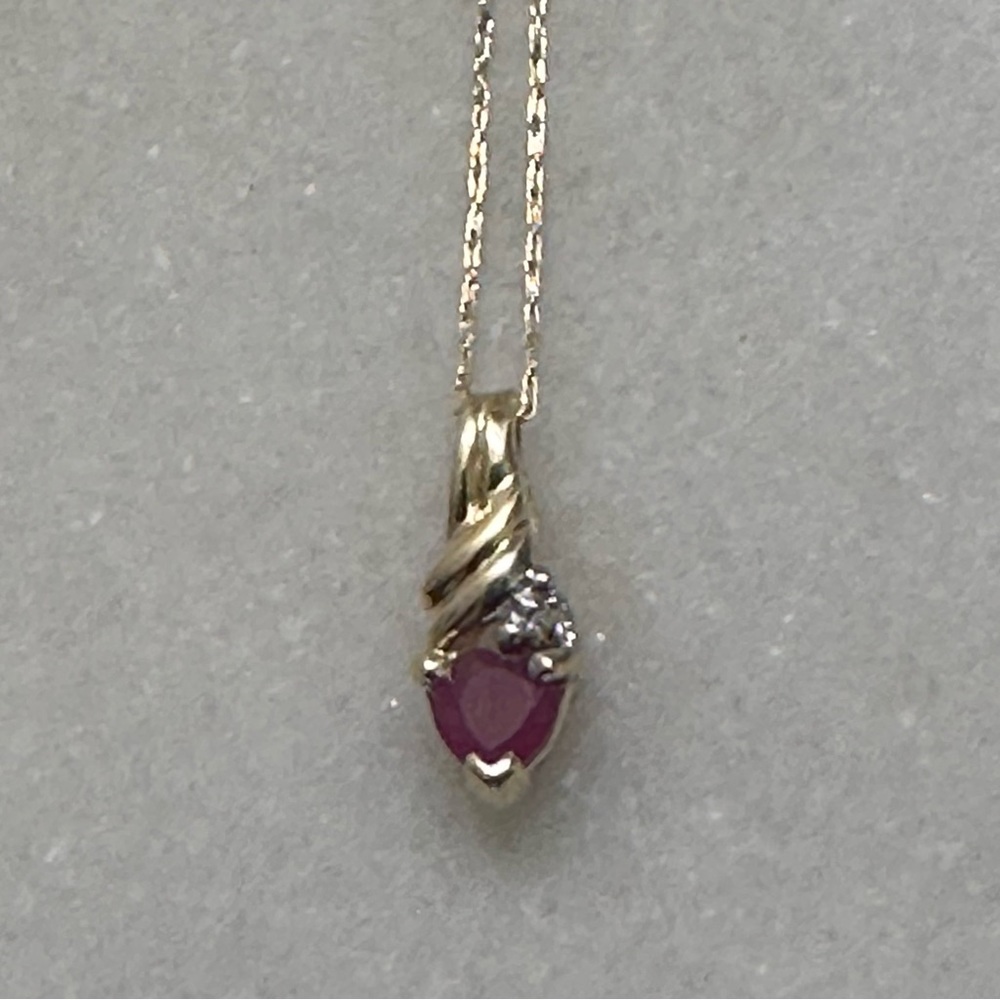 10k Solid Gold Ruby & Diamond Pendant Necklace - image 1